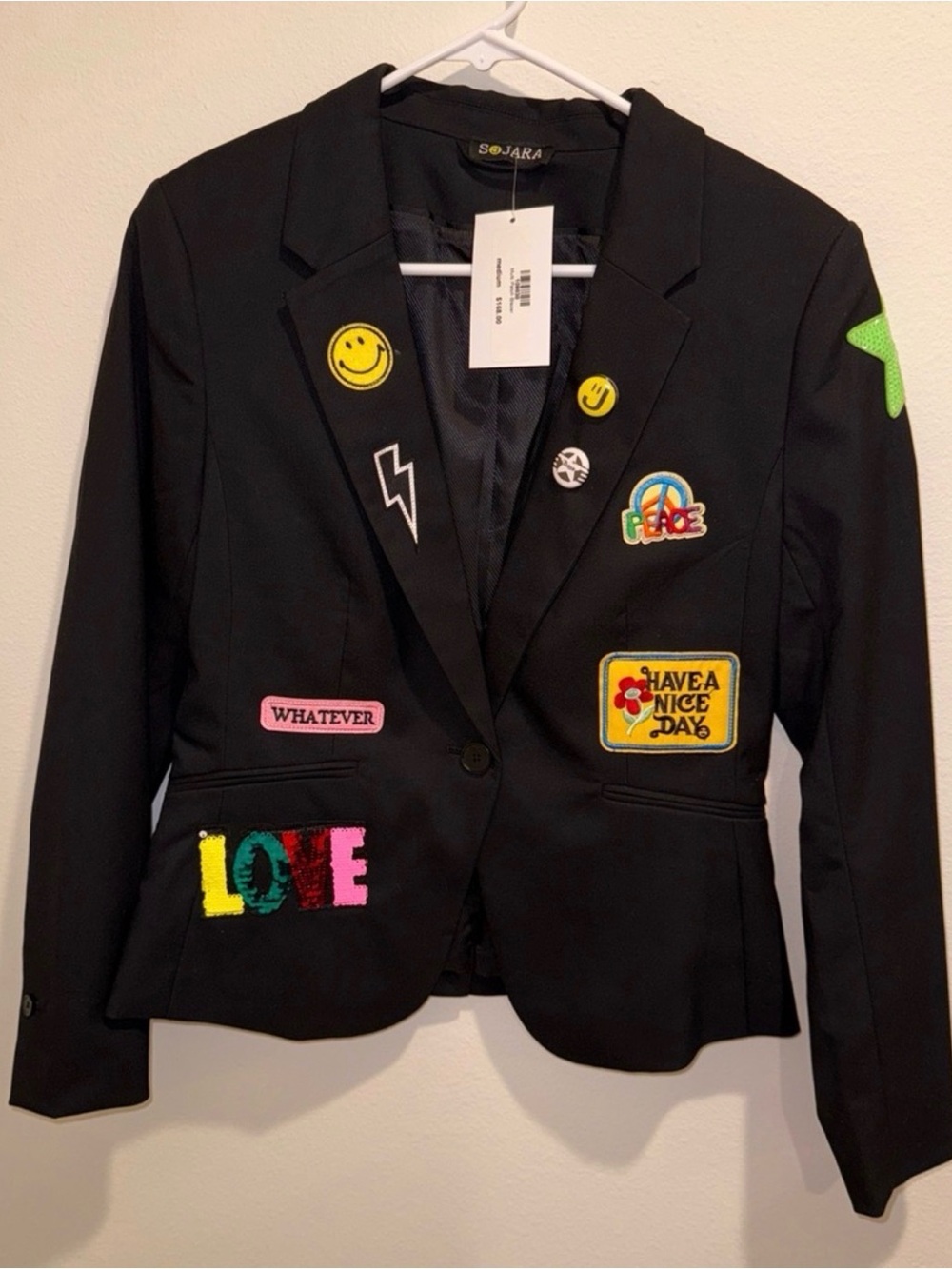 NWT Sojara Black Patchwork Accent Blazer - Size M